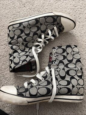 Coach Black & White Signature Canvas High-Top Sneakers
